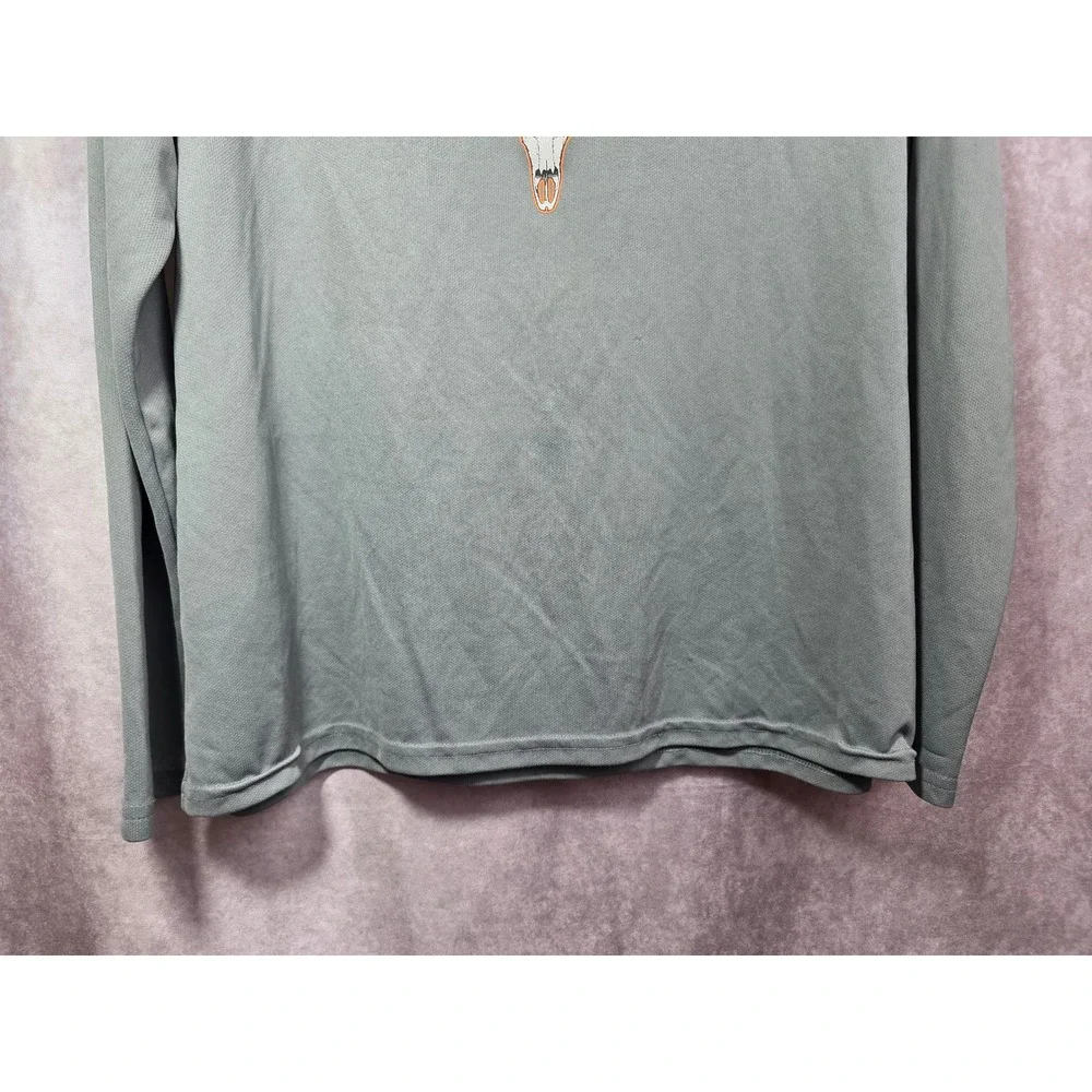 Mossy Oak Mens XL Long Sleeve Performance Shirt Sage Green Deer Skull Graphic